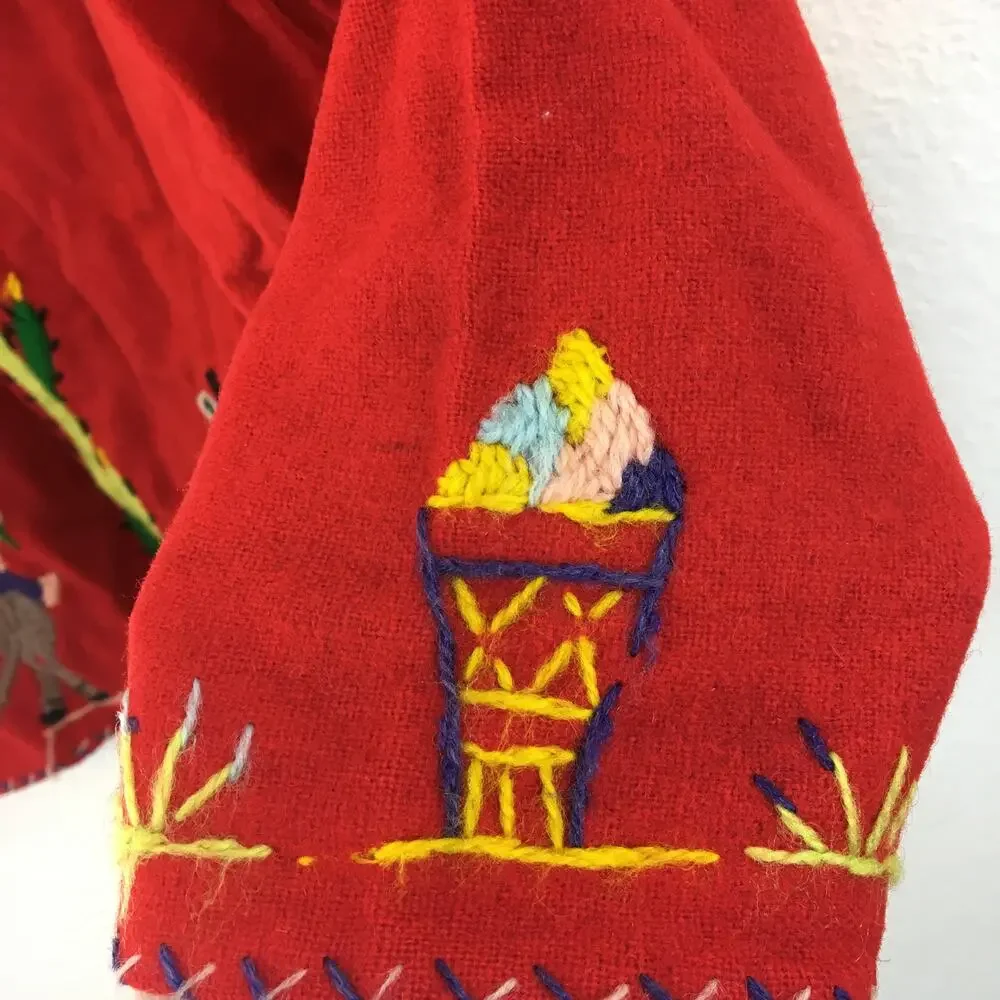 Embroidered Red Wool Jacket Vintage Made in Mexico Agave Horseshoe Sanchez
